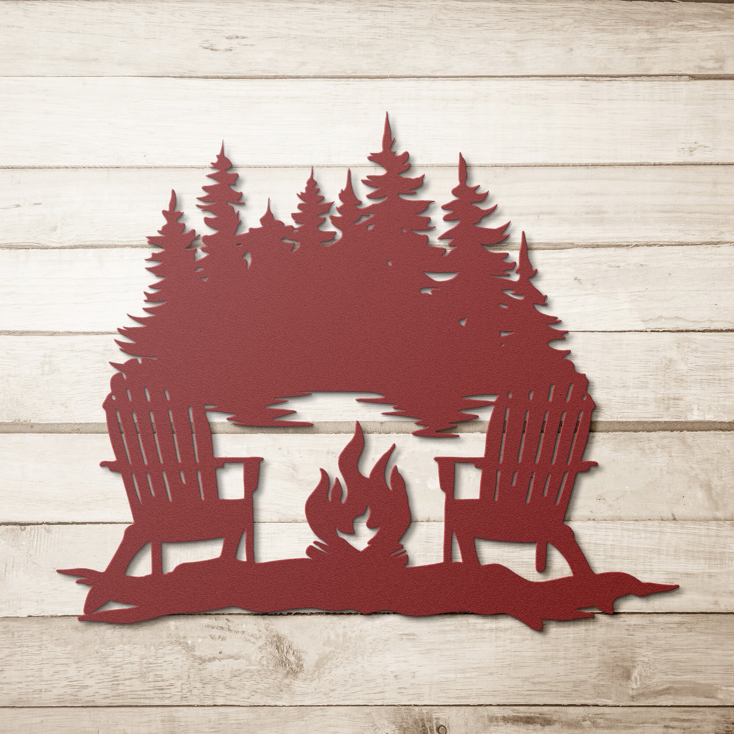 Camp Fire Lake View - Metal Wall Art