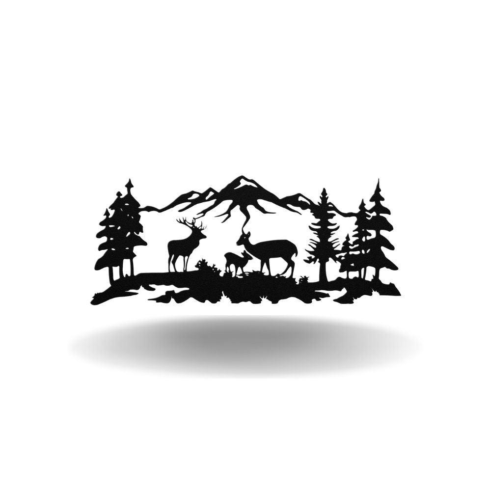 Deer Family Mountain Scape - Metal Wall Art