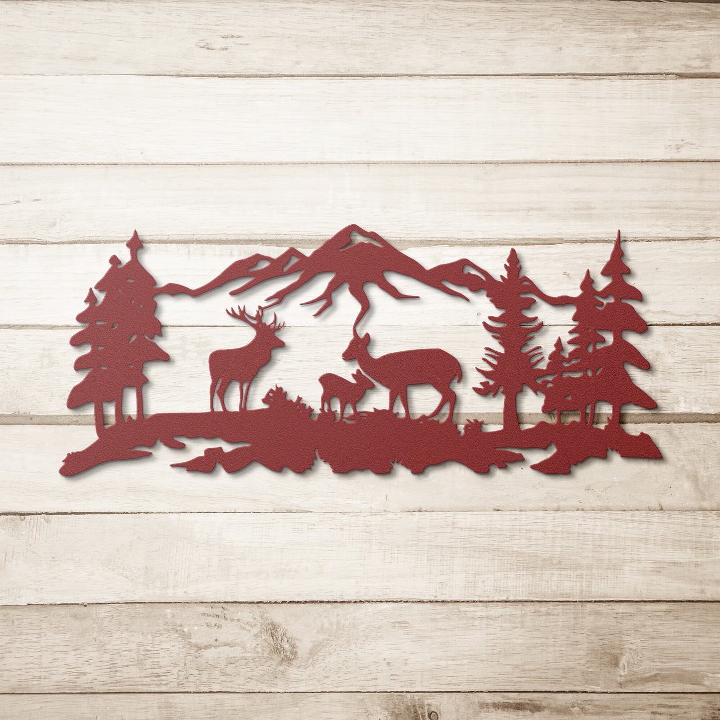 Deer Family Mountain Scape - Metal Wall Art