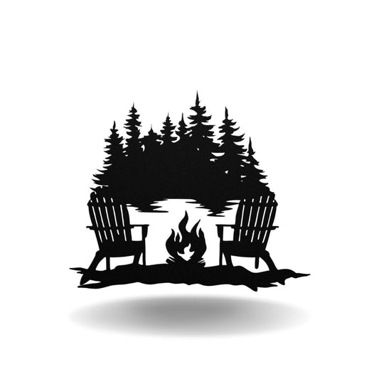 Camp Fire Lake View - Metal Wall Art